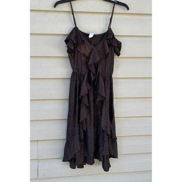 Amadi Anthropologie Women's Bronze Alley Shimmer Ruffle Mini Dress Small - Picture 2 of 8